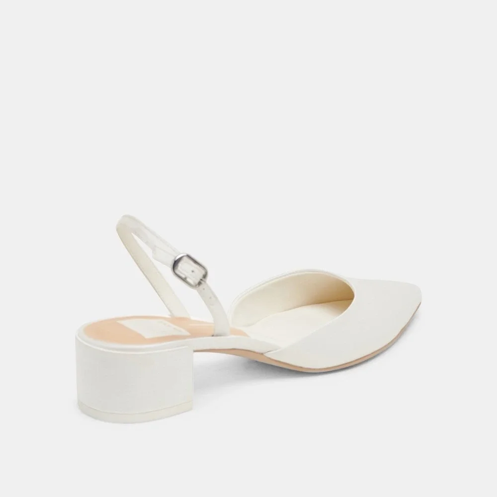 Dolce Vita Carel Pointed Toe Low Block Heel Pumps True White Satin Sz 7